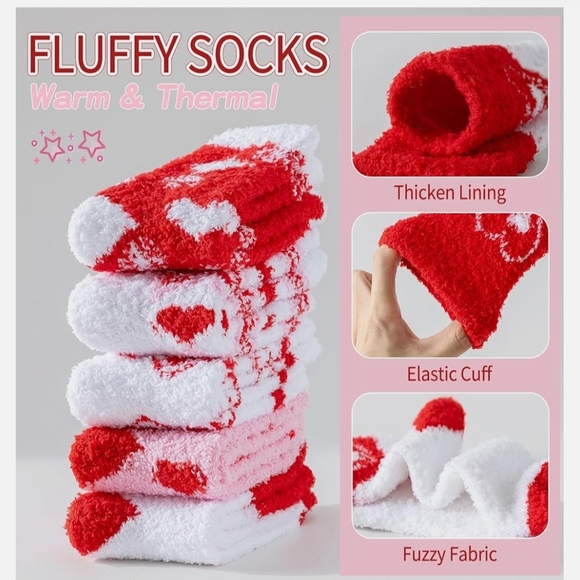 Cozy Heart Patterned Socks Set Valentine socks💖💖💘💘 5 pair. - Picture 2 of 2